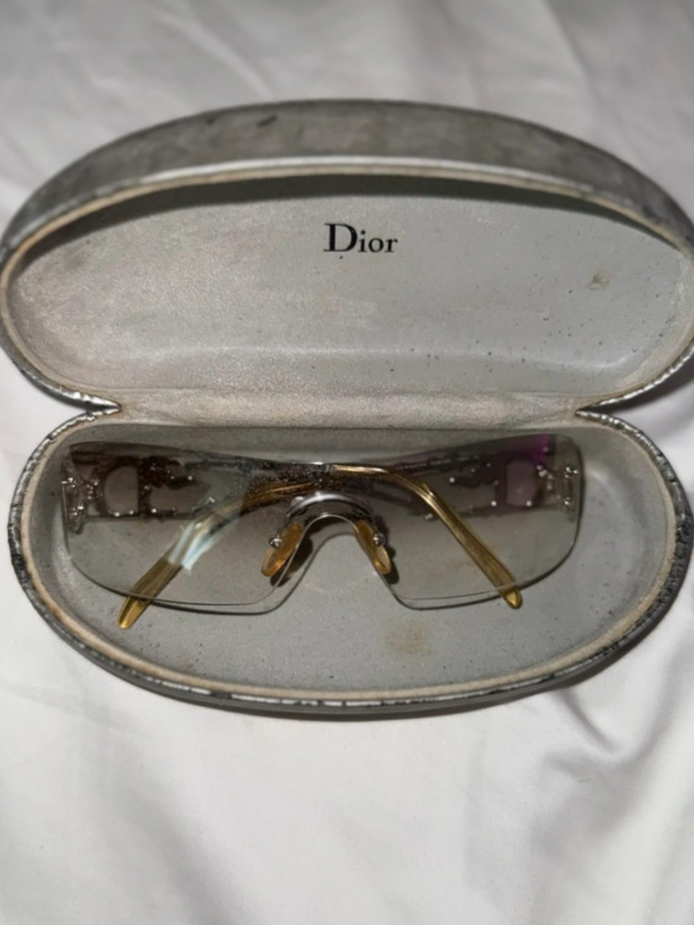 Dior John Galliano Shield Sunglasses in Gold and Gray with Swarovski rhinestone